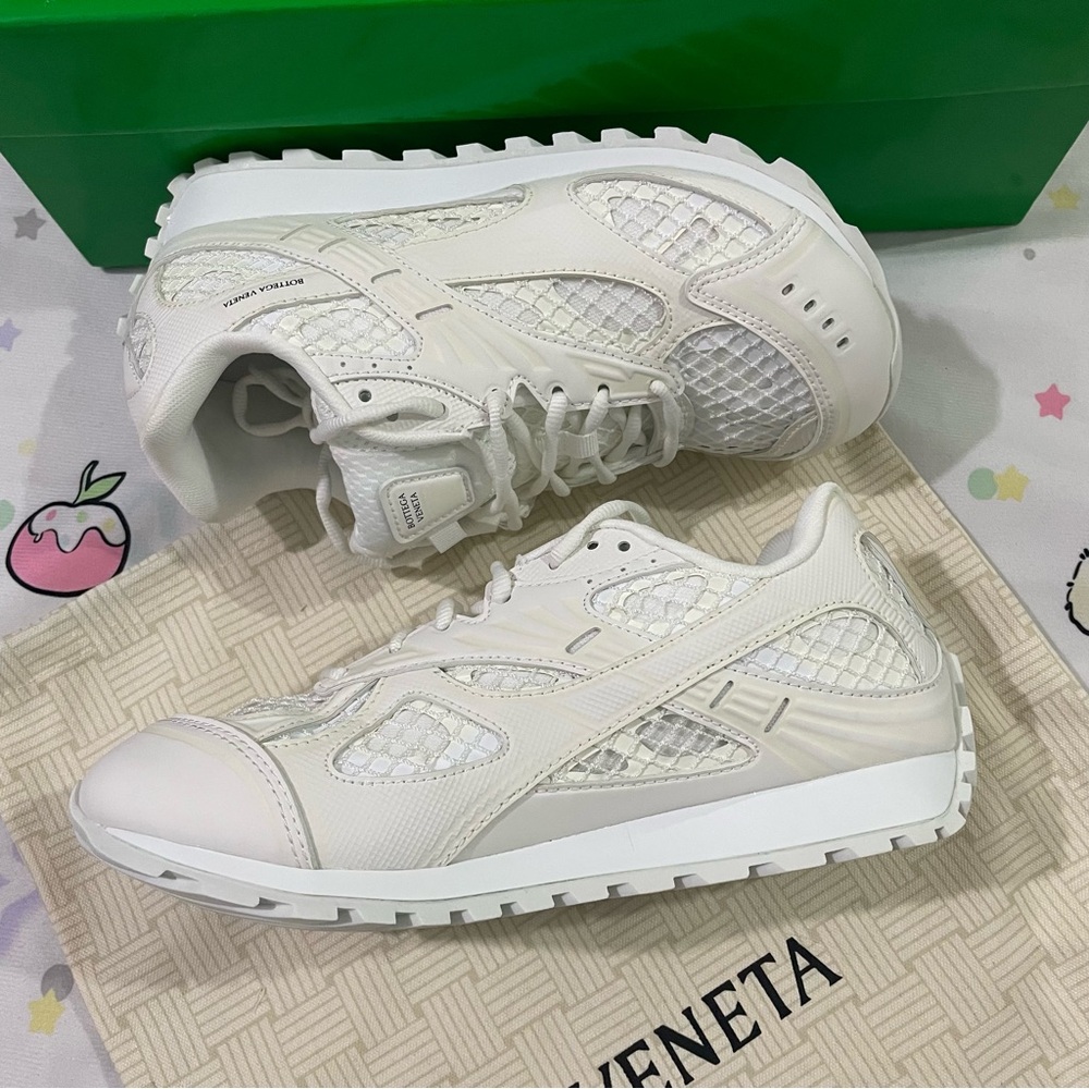 Bottega Veneta White Mesh & Leather Sneakers - Picture 9 of 12
